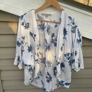 Women's Size Medium Blue & White Daniel Rainn Chic Open Front Top - Like New!